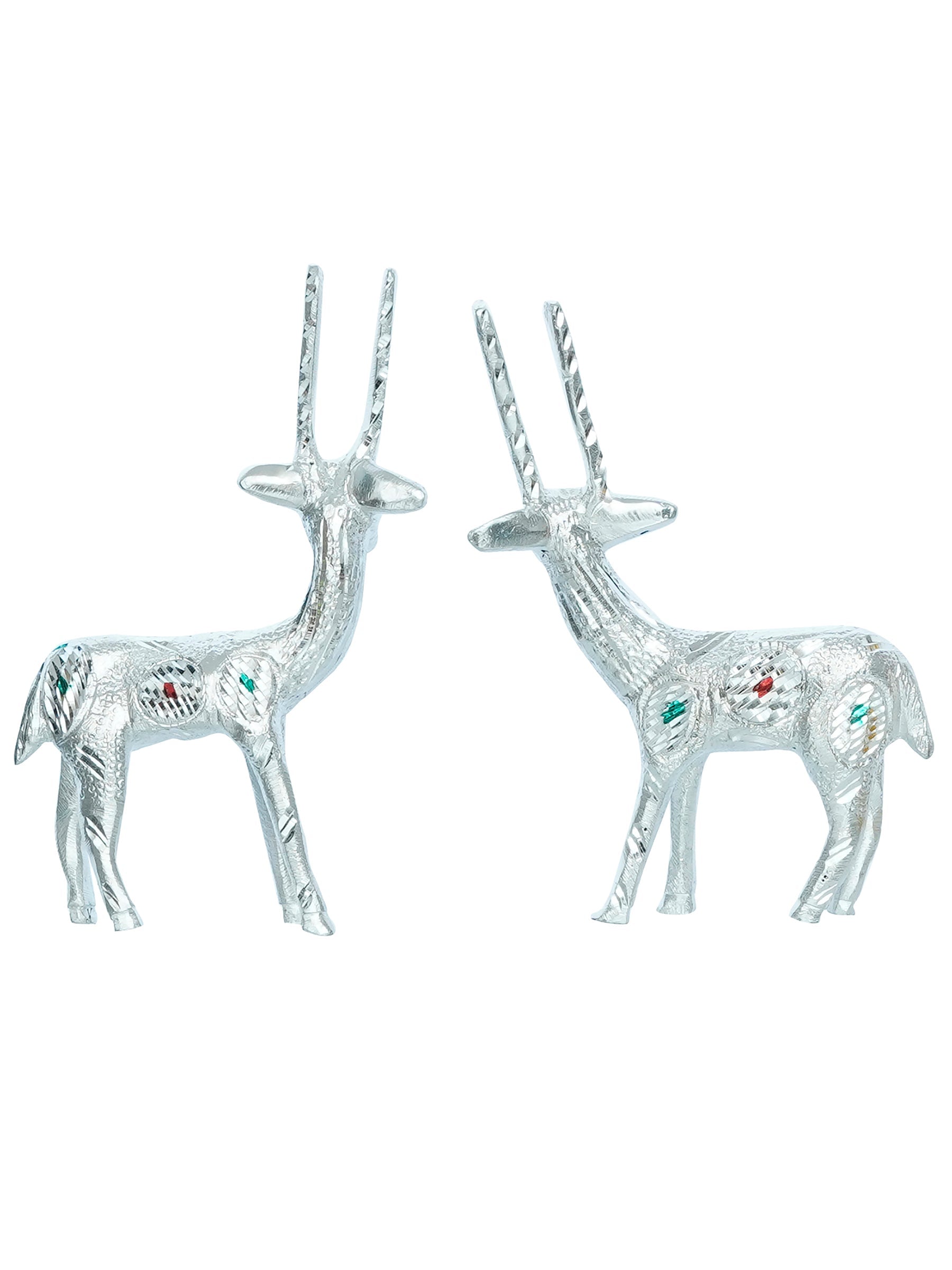 Set of 2 Engraved Silver Deer Handcrafted Decorative Metal Figurine Kafalo
