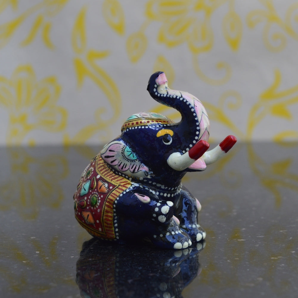 Meenakari Metal Baby Elephant Statue Animal Figurine Kafalo