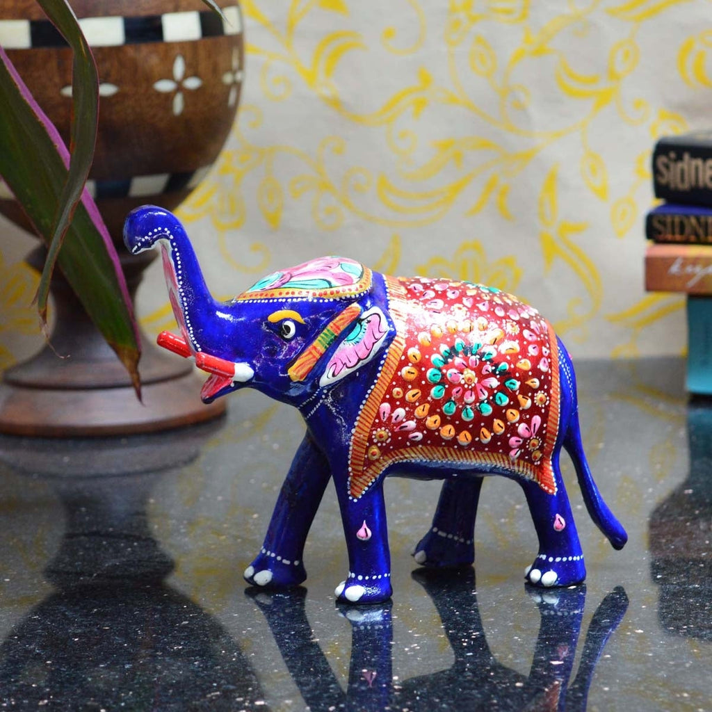Meenakari Metal Elephant Statue Animal Figurine Kafalo