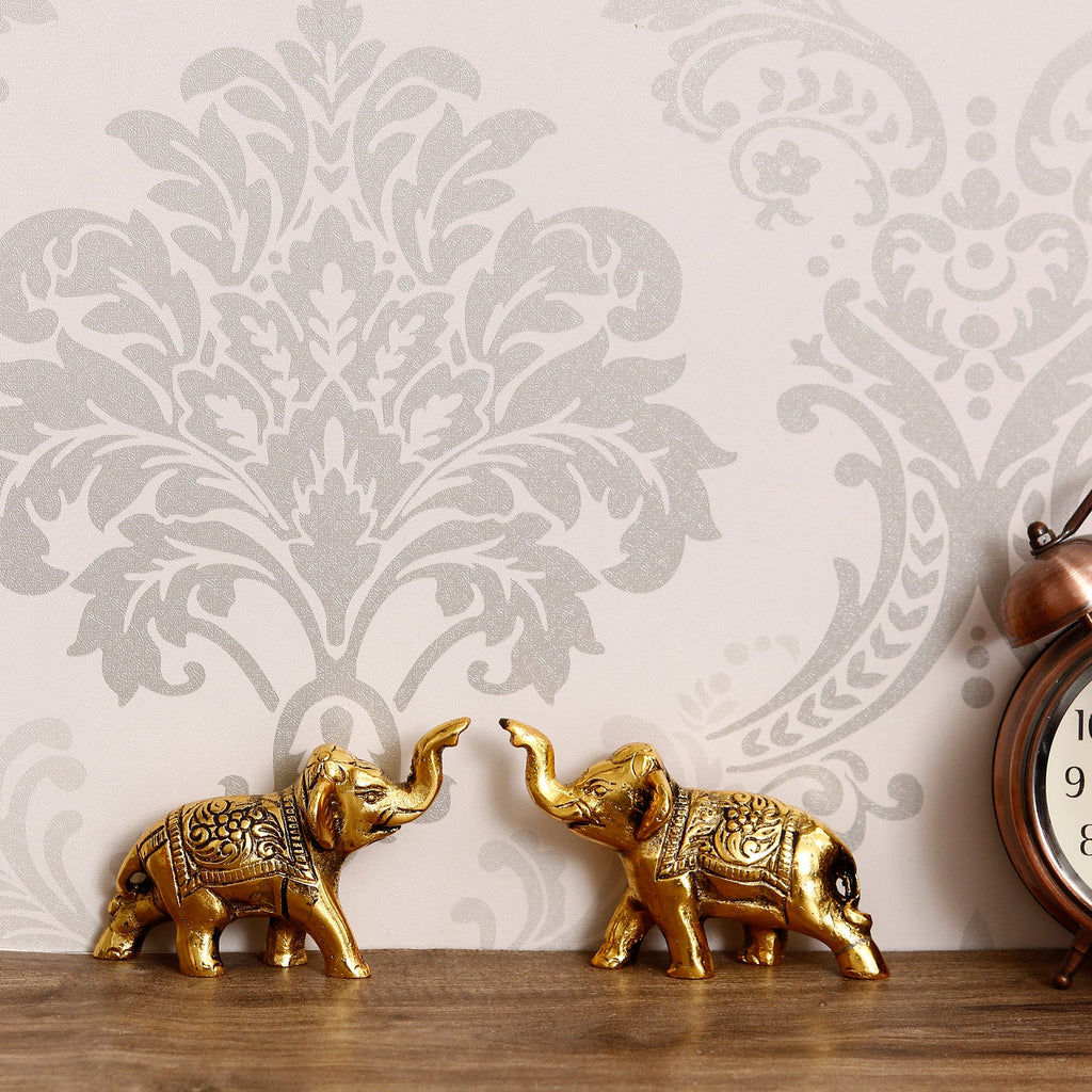 Set of 2 Golden Metal Elephants Statue, Animal Figurine Decorative Showpiece Kafalo