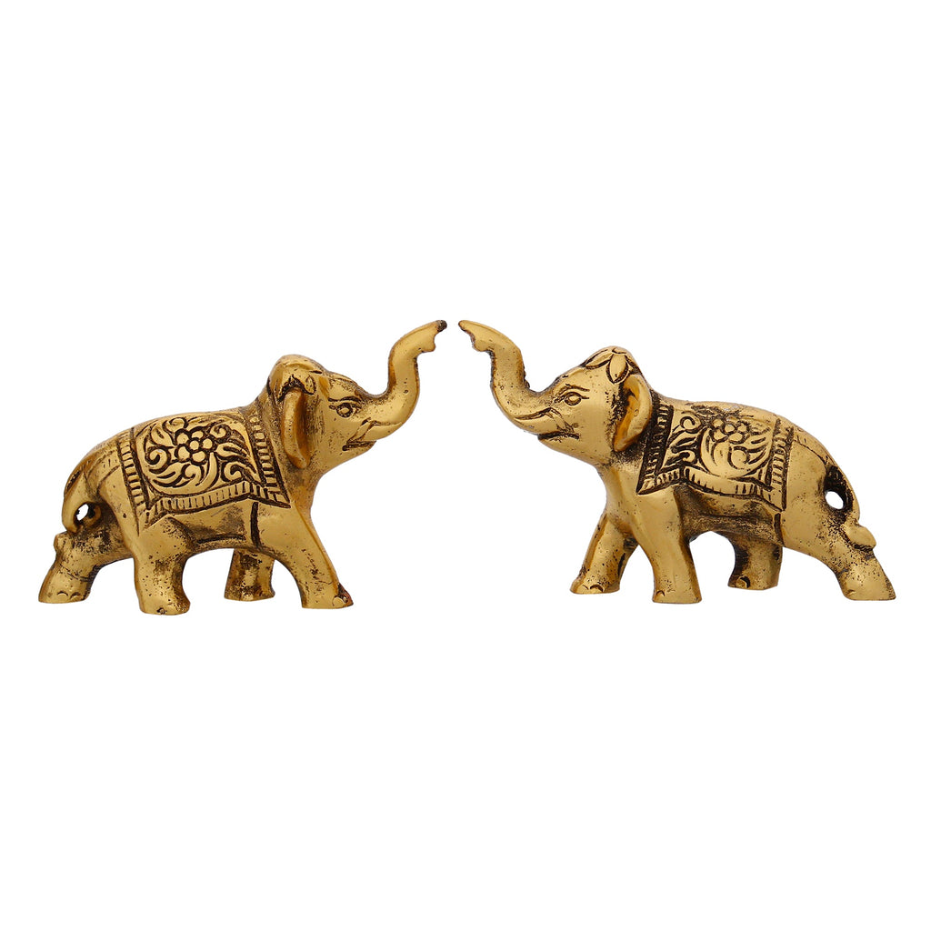 Set of 2 Golden Metal Elephants Statue, Animal Figurine Decorative Showpiece Kafalo