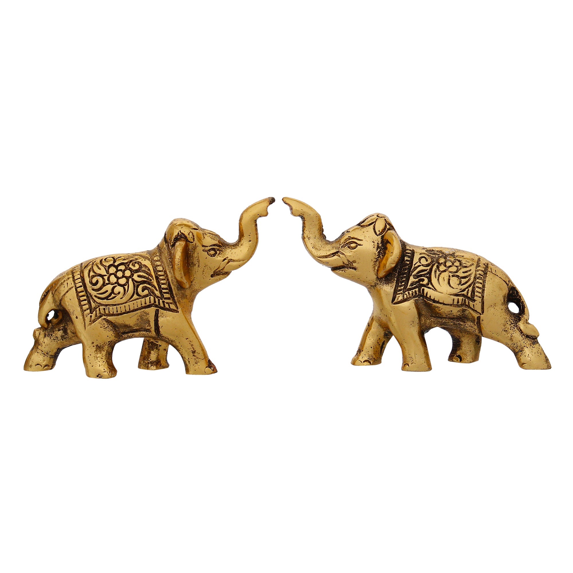Set of 2 Golden Metal Elephants Statue, Animal Figurine Decorative Showpiece Kafalo