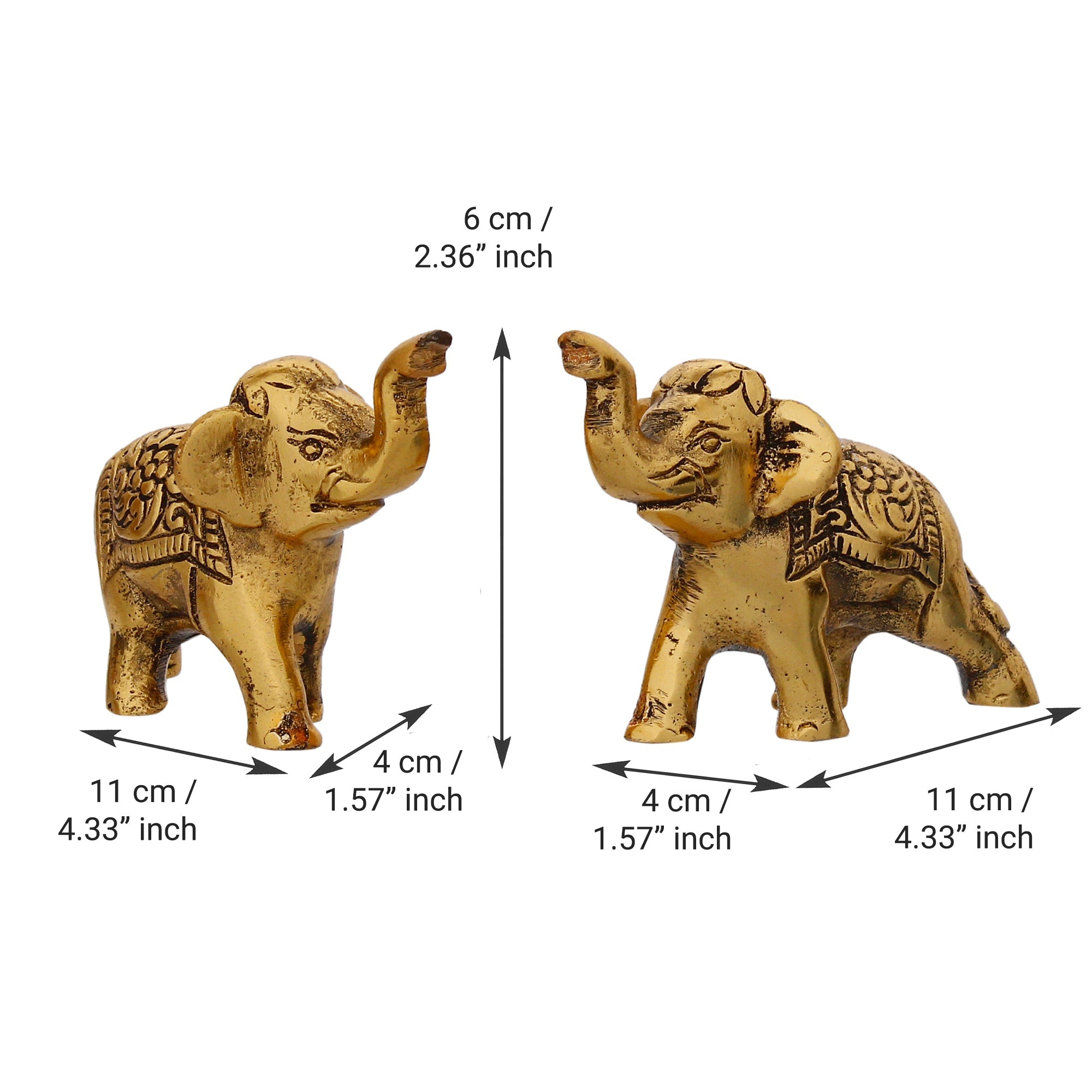 Set of 2 Golden Metal Elephants Statue, Animal Figurine Decorative Showpiece Kafalo