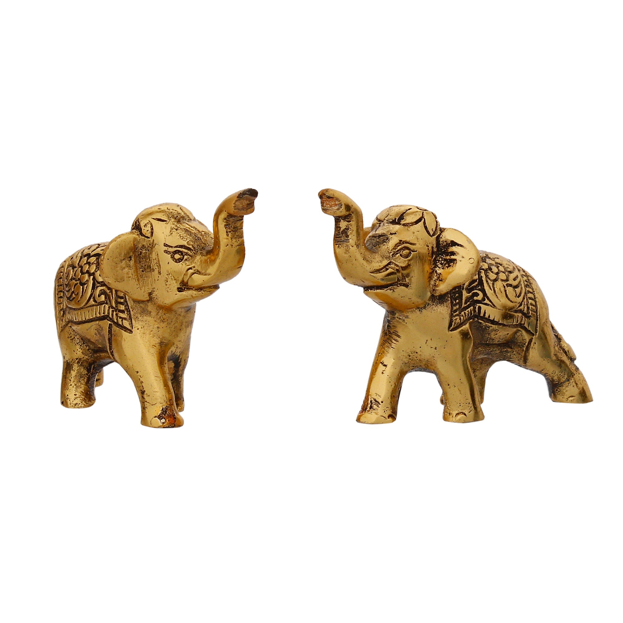 Set of 2 Golden Metal Elephants Statue, Animal Figurine Decorative Showpiece Kafalo