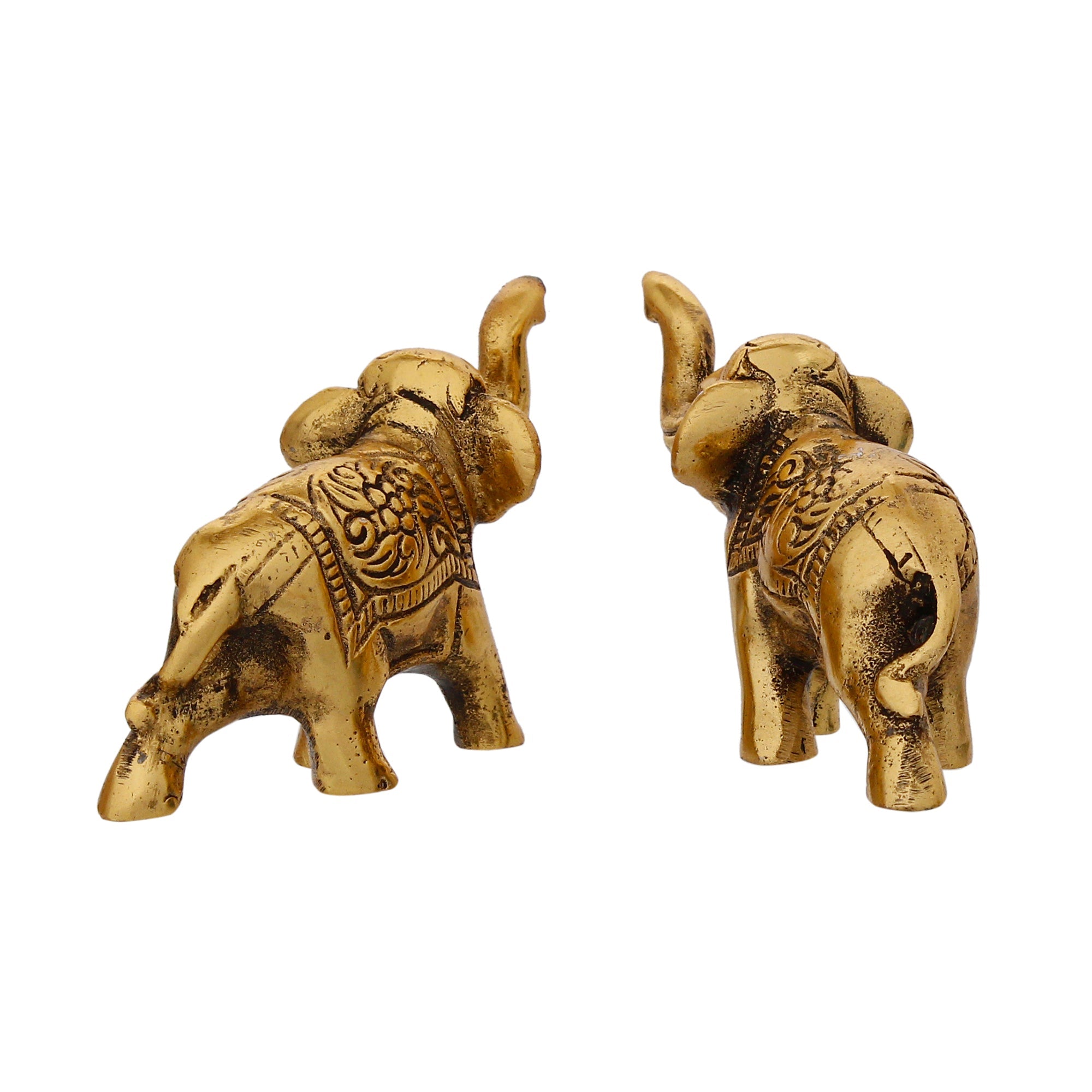 Set of 2 Golden Metal Elephants Statue, Animal Figurine Decorative Showpiece Kafalo