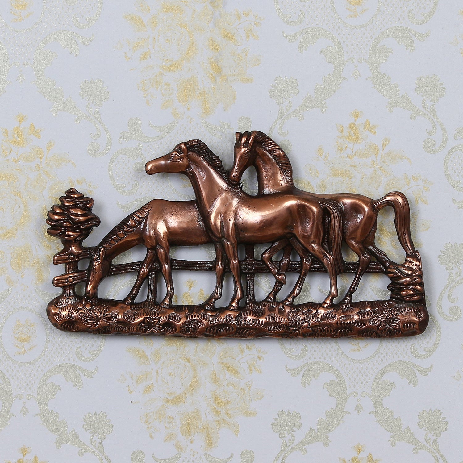 Set of 3 Brown Horses Decorative Metal Wall Hanging Kafalo