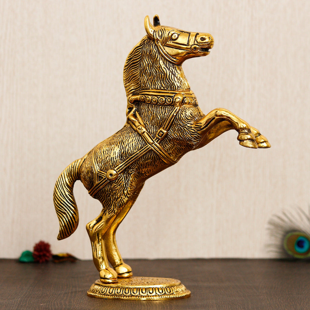 Golden Metal Jumping Horse Statue, Animal Figurine Decorative Showpiece Kafalo