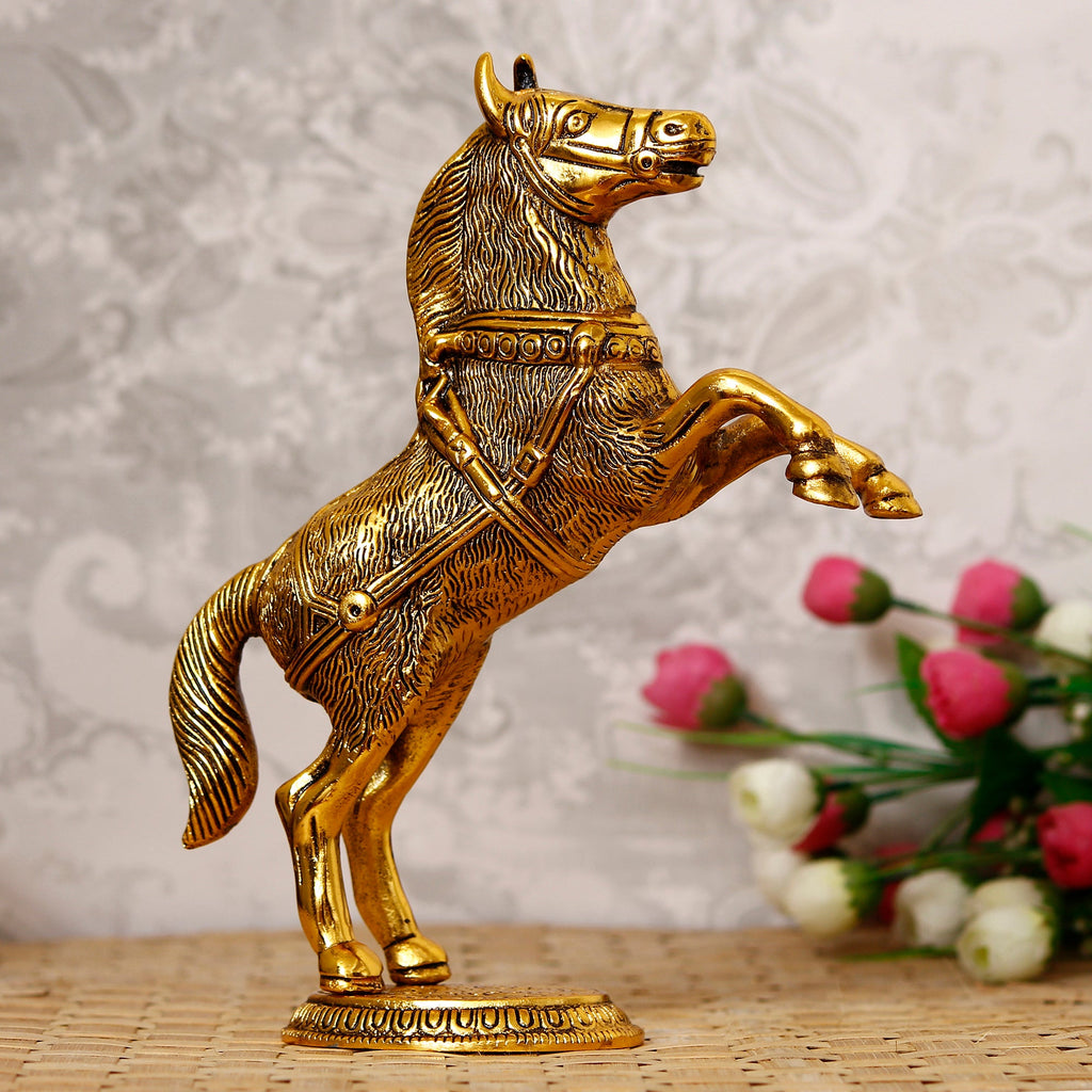 Golden Metal Jumping Horse Statue, Animal Figurine Decorative Showpiece Kafalo