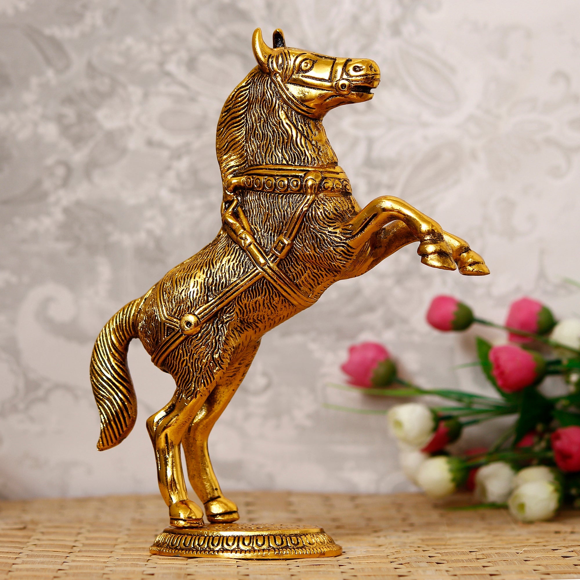 Golden Metal Jumping Horse Statue, Animal Figurine Decorative Showpiece Kafalo