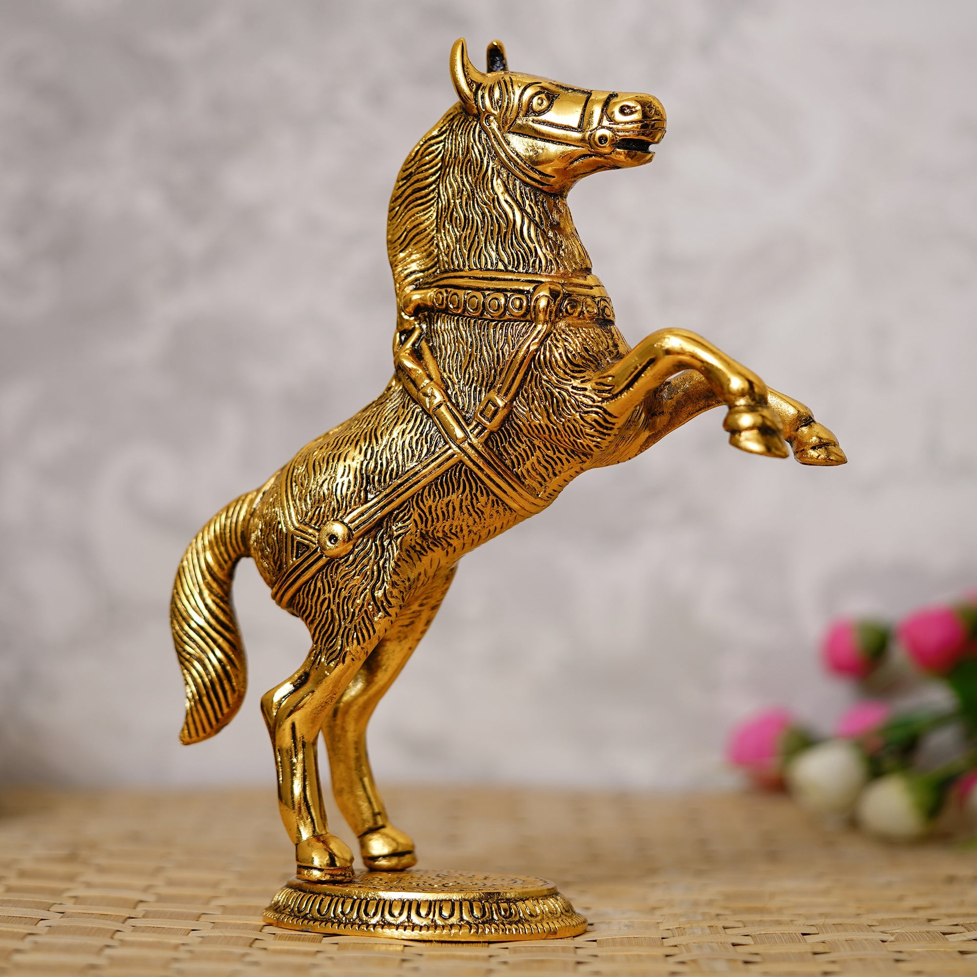 Golden Metal Jumping Horse Statue, Animal Figurine Decorative Showpiece Kafalo