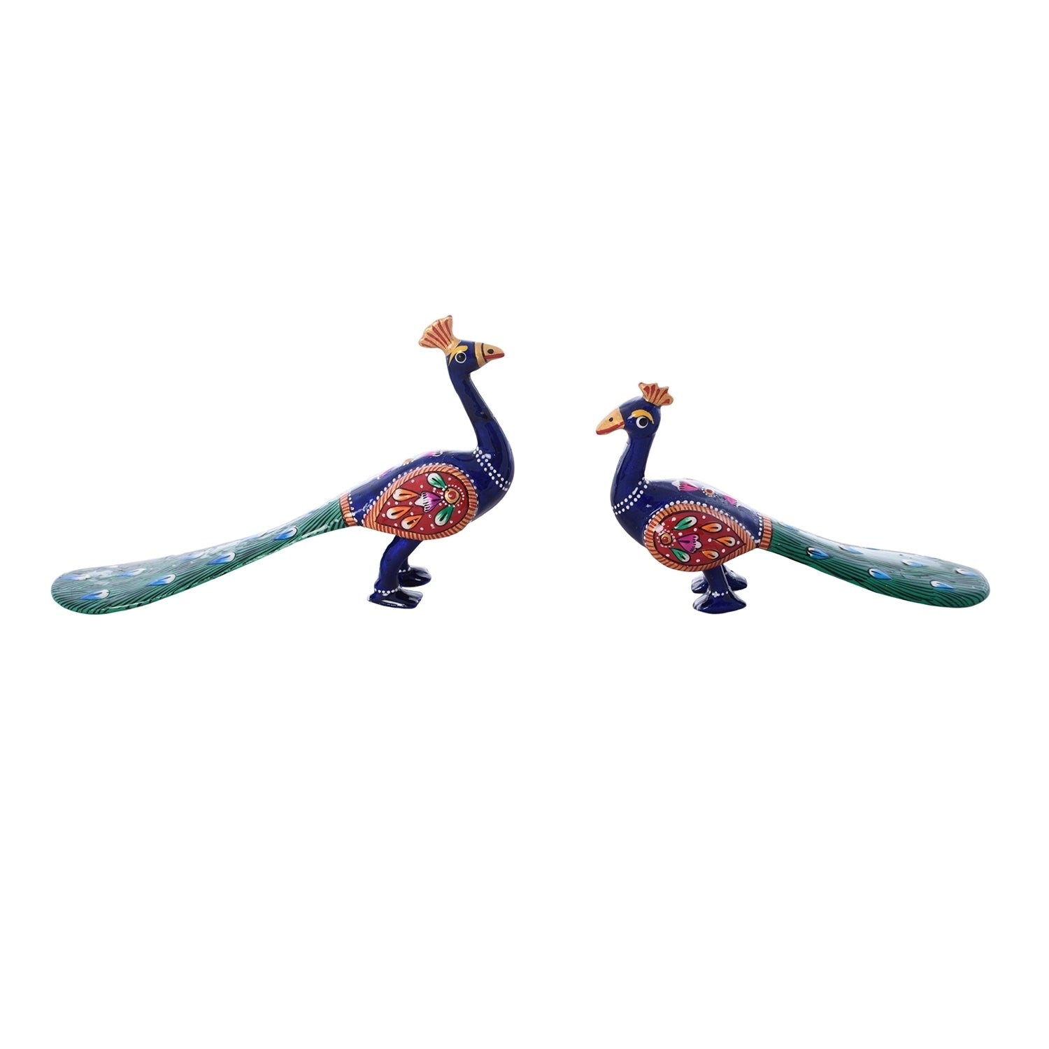 Set of 2 Coloful Meenakari Sitting Peacocks Figurine Kafalo