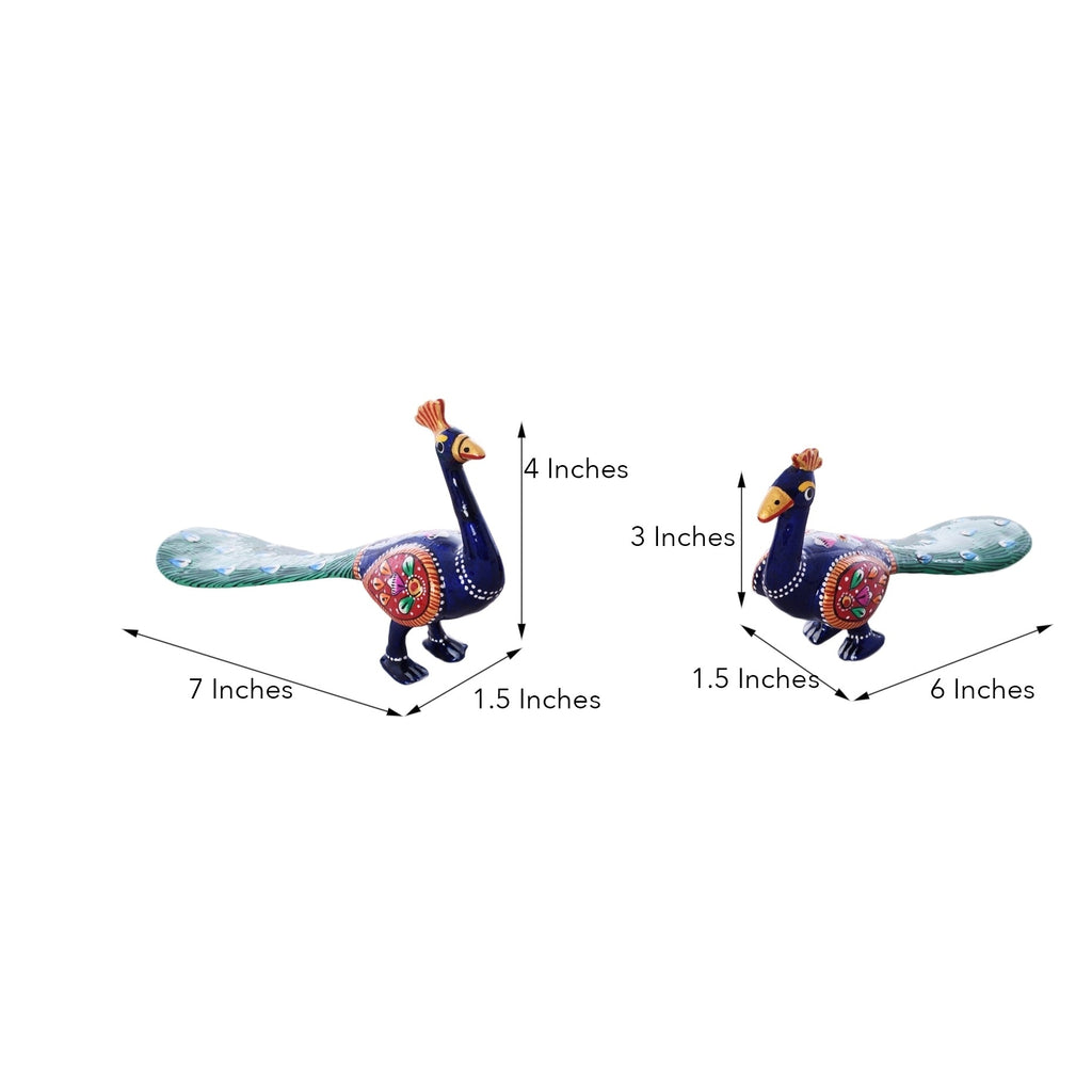 Set of 2 Coloful Meenakari Sitting Peacocks Figurine Kafalo