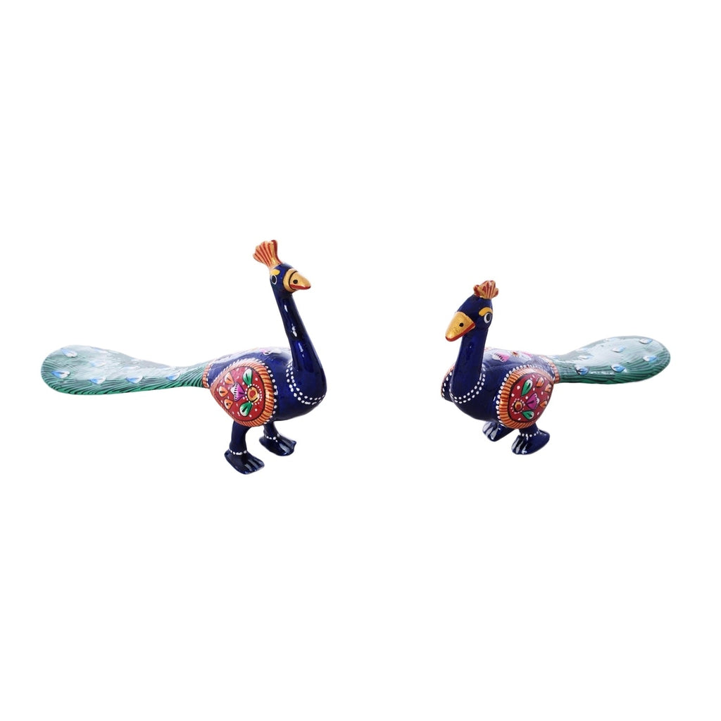 Set of 2 Coloful Meenakari Sitting Peacocks Figurine Kafalo