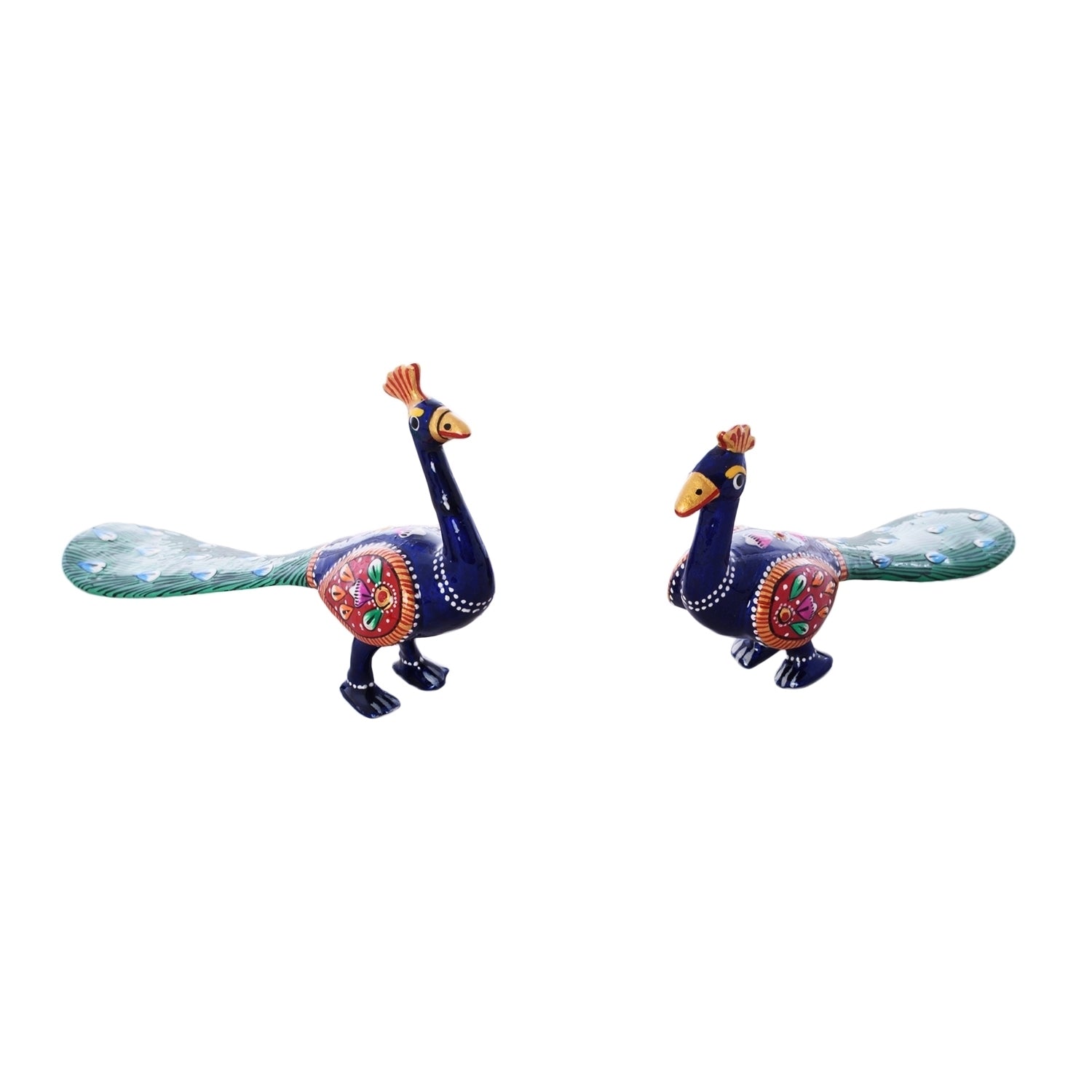 Set of 2 Coloful Meenakari Sitting Peacocks Figurine Kafalo