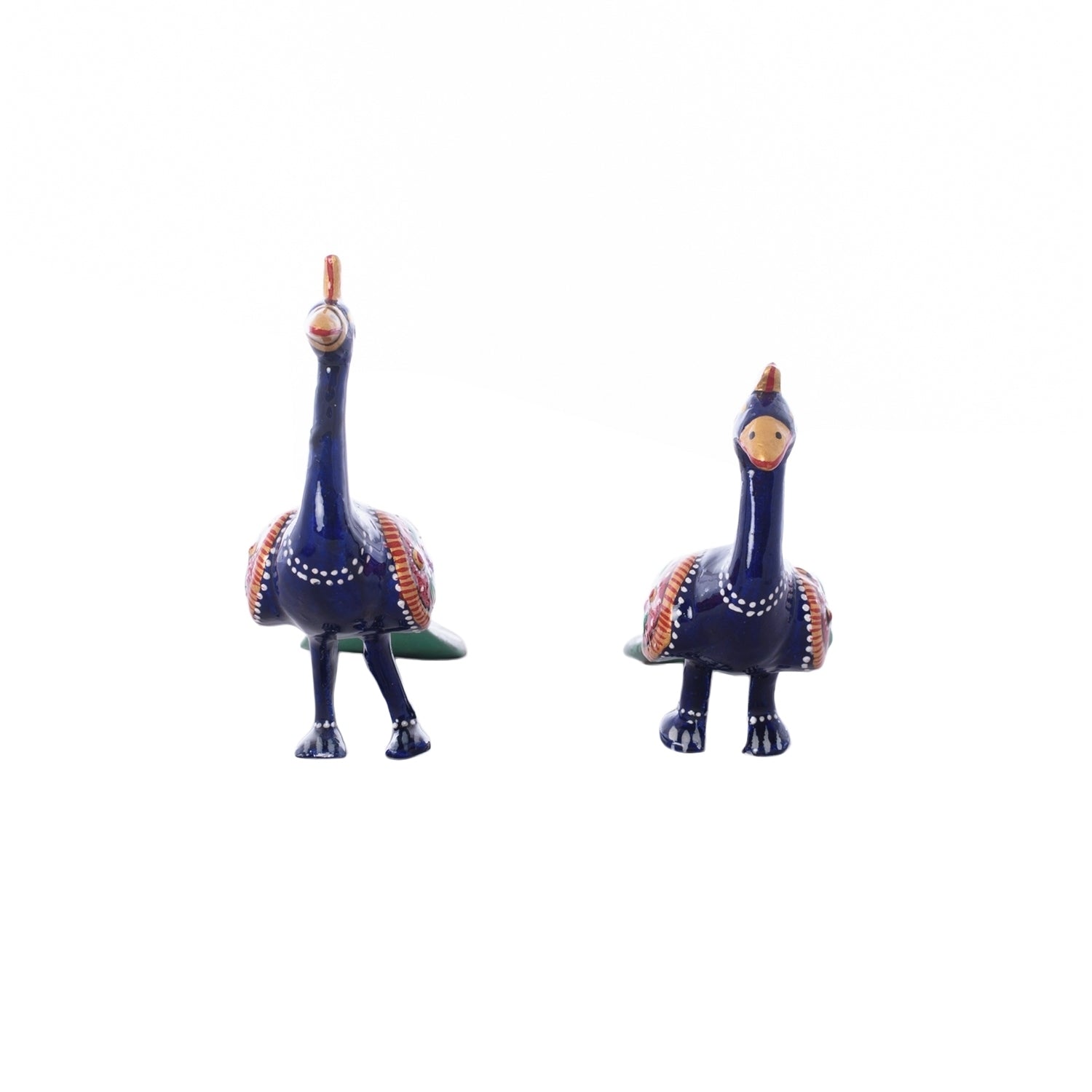 Set of 2 Coloful Meenakari Sitting Peacocks Figurine Kafalo