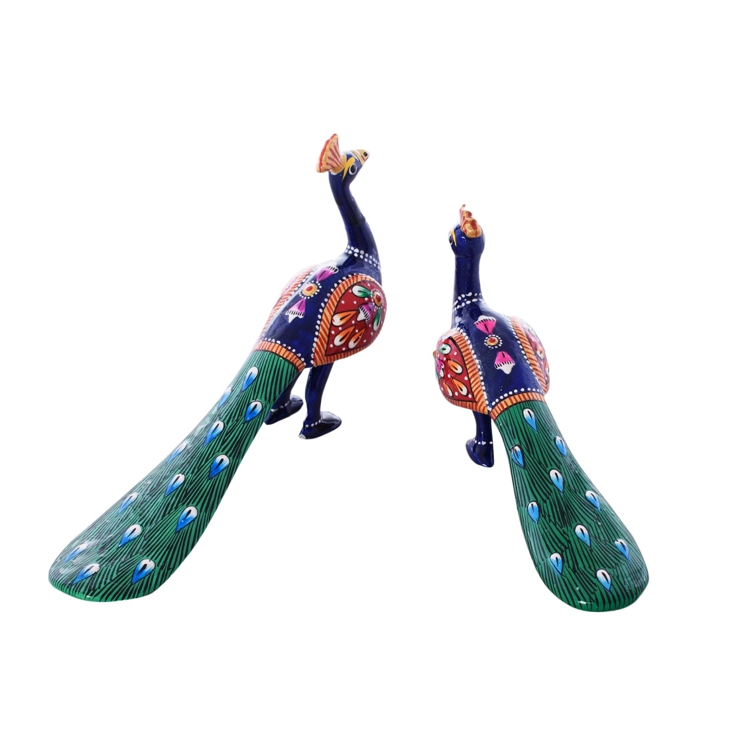 Set of 2 Coloful Meenakari Sitting Peacocks Figurine Kafalo