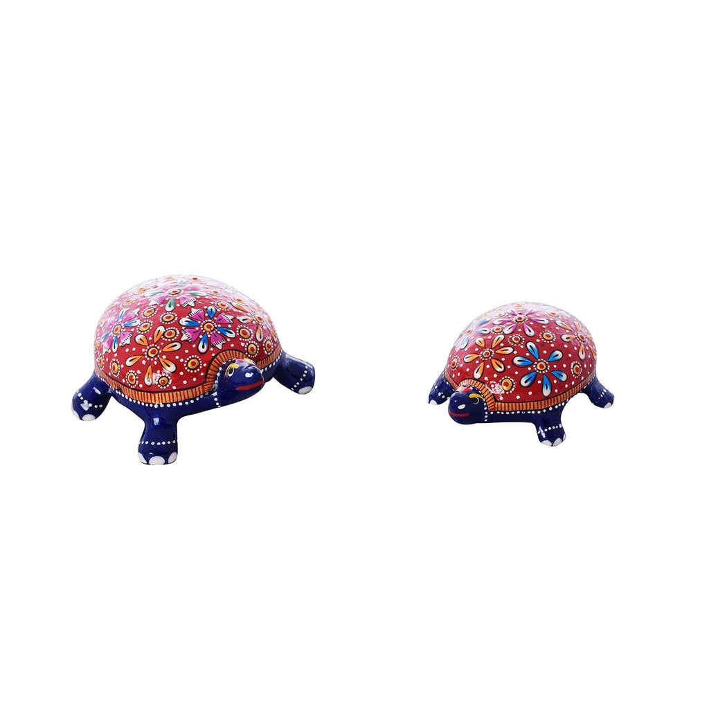 Set Of 2 Colorful Meenakari Lucky Feng Shui Tortoise Figurines Kafalo