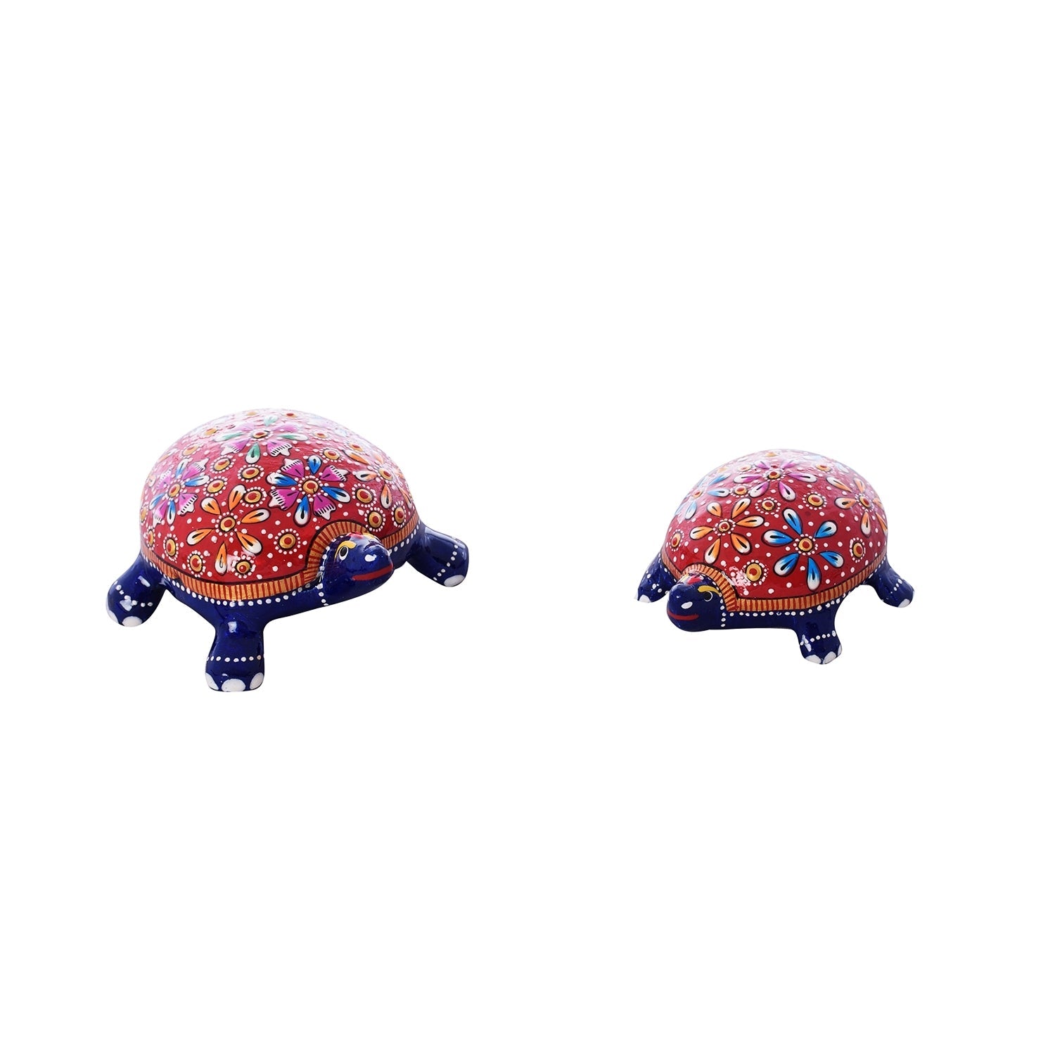 Set Of 2 Colorful Meenakari Lucky Feng Shui Tortoise Figurines Kafalo