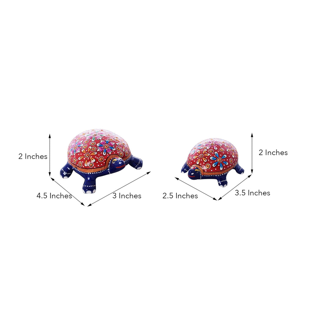 Set Of 2 Colorful Meenakari Lucky Feng Shui Tortoise Figurines Kafalo