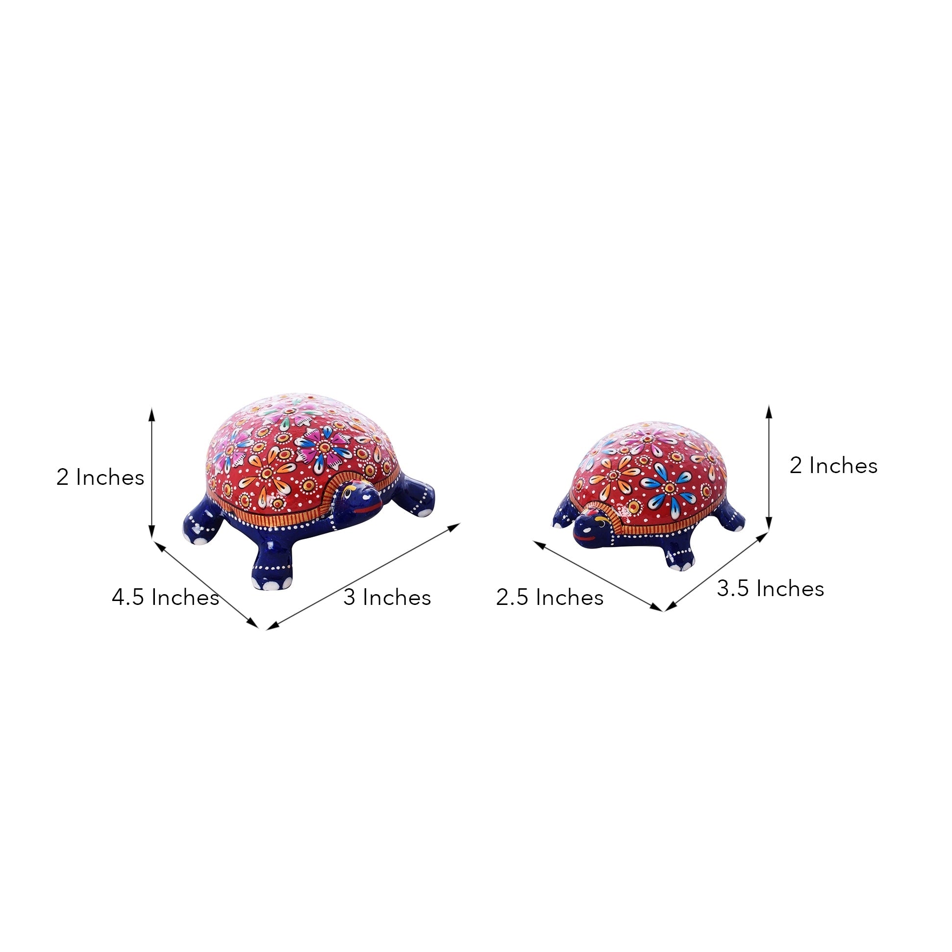 Set Of 2 Colorful Meenakari Lucky Feng Shui Tortoise Figurines Kafalo