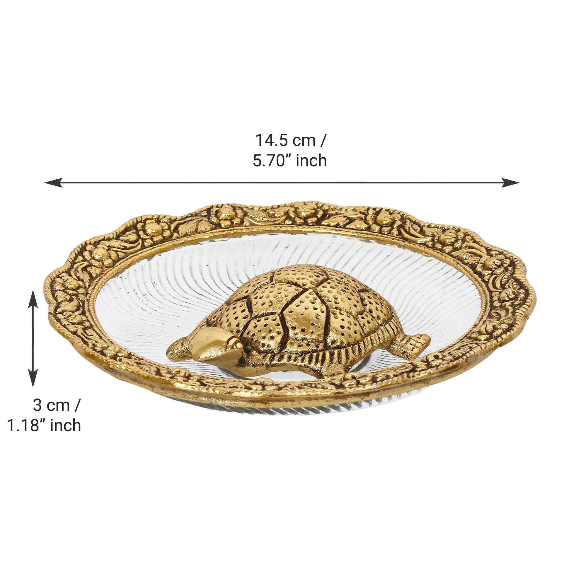 Golden Metal Feng Shui Tortoise Statue on Plate Kafalo