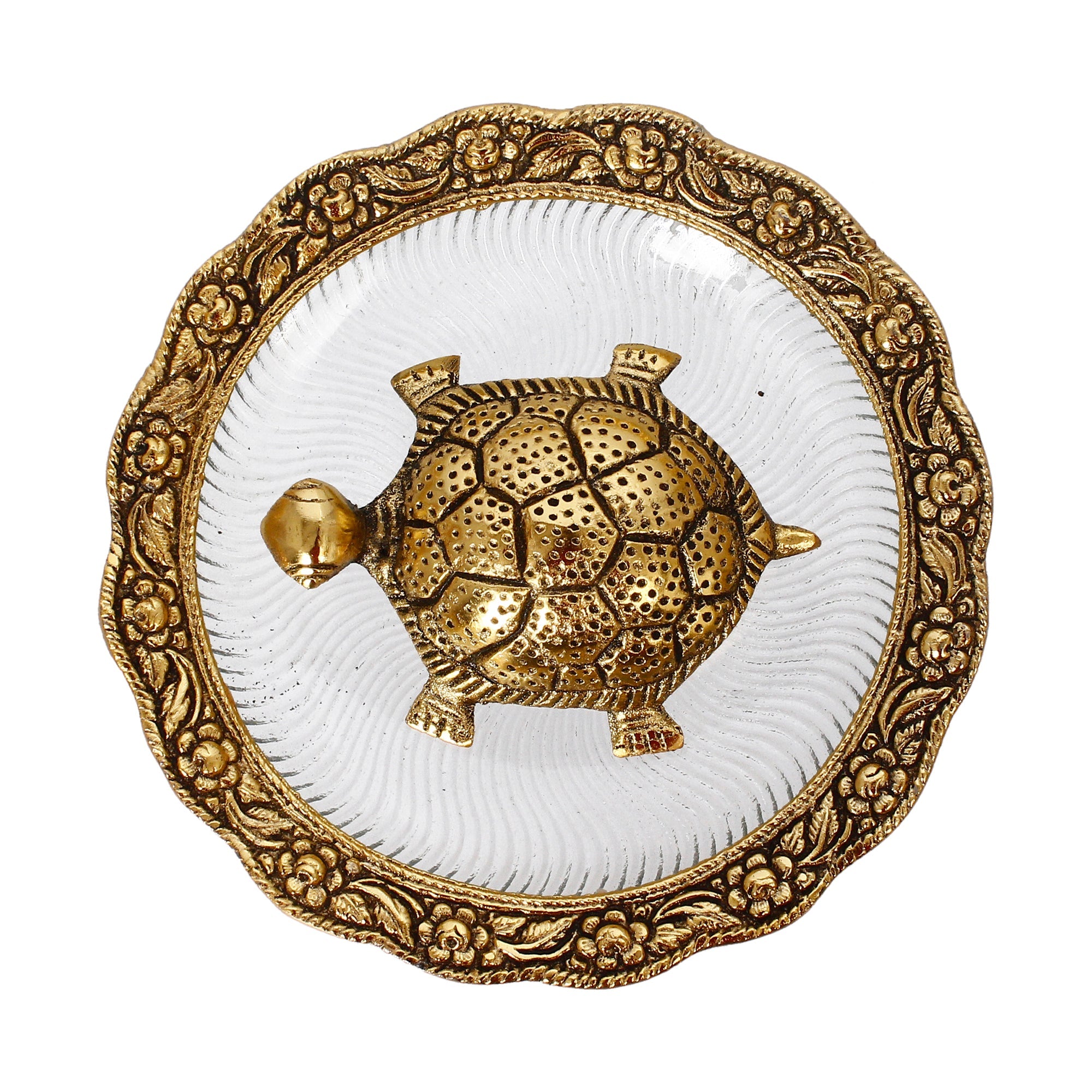 Golden Metal Feng Shui Tortoise Statue on Plate Kafalo