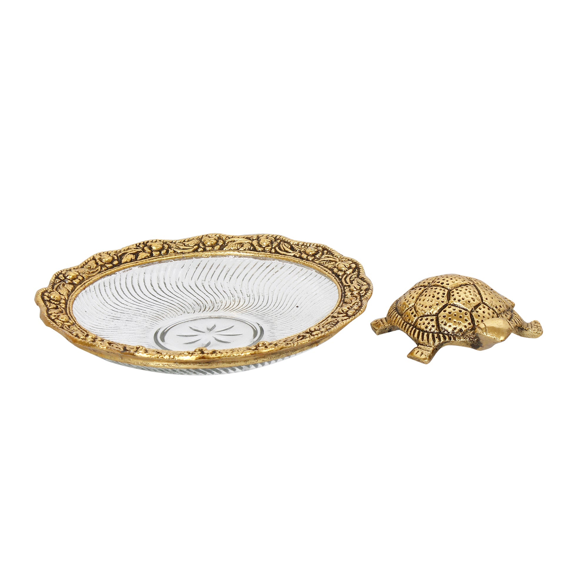 Golden Metal Feng Shui Tortoise Statue on Plate Kafalo
