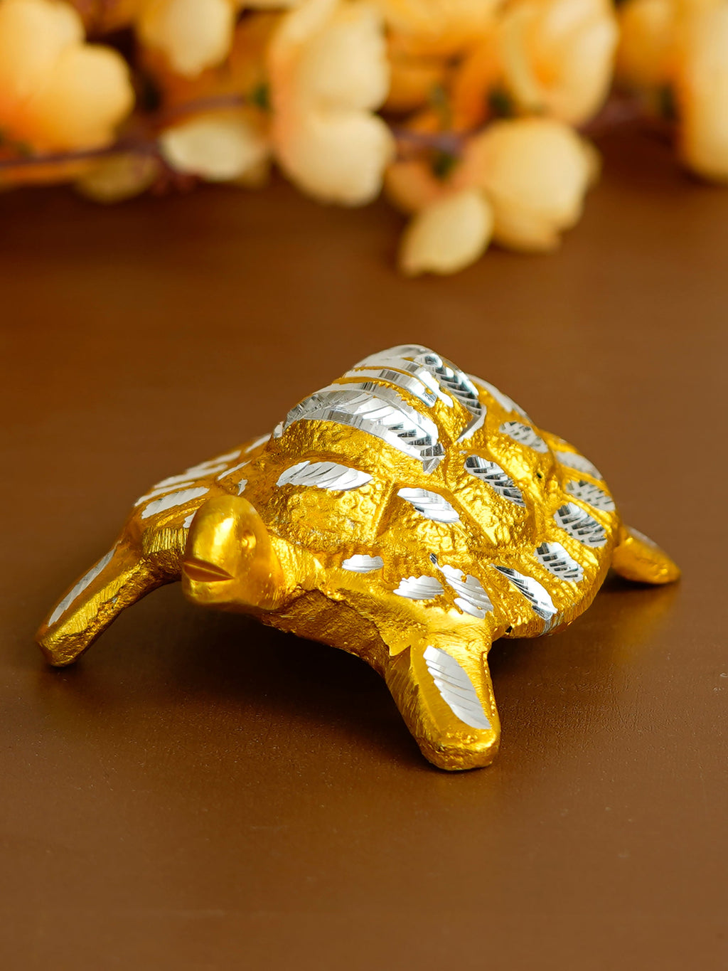 Golden Engraved Feng Shui Tortoise Figurines Decorative Metal Showpiece Kafalo