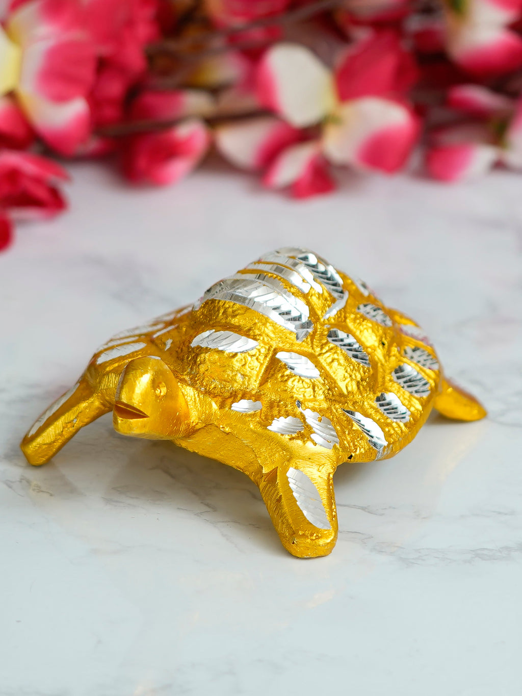Golden Engraved Feng Shui Tortoise Figurines Decorative Metal Showpiece Kafalo