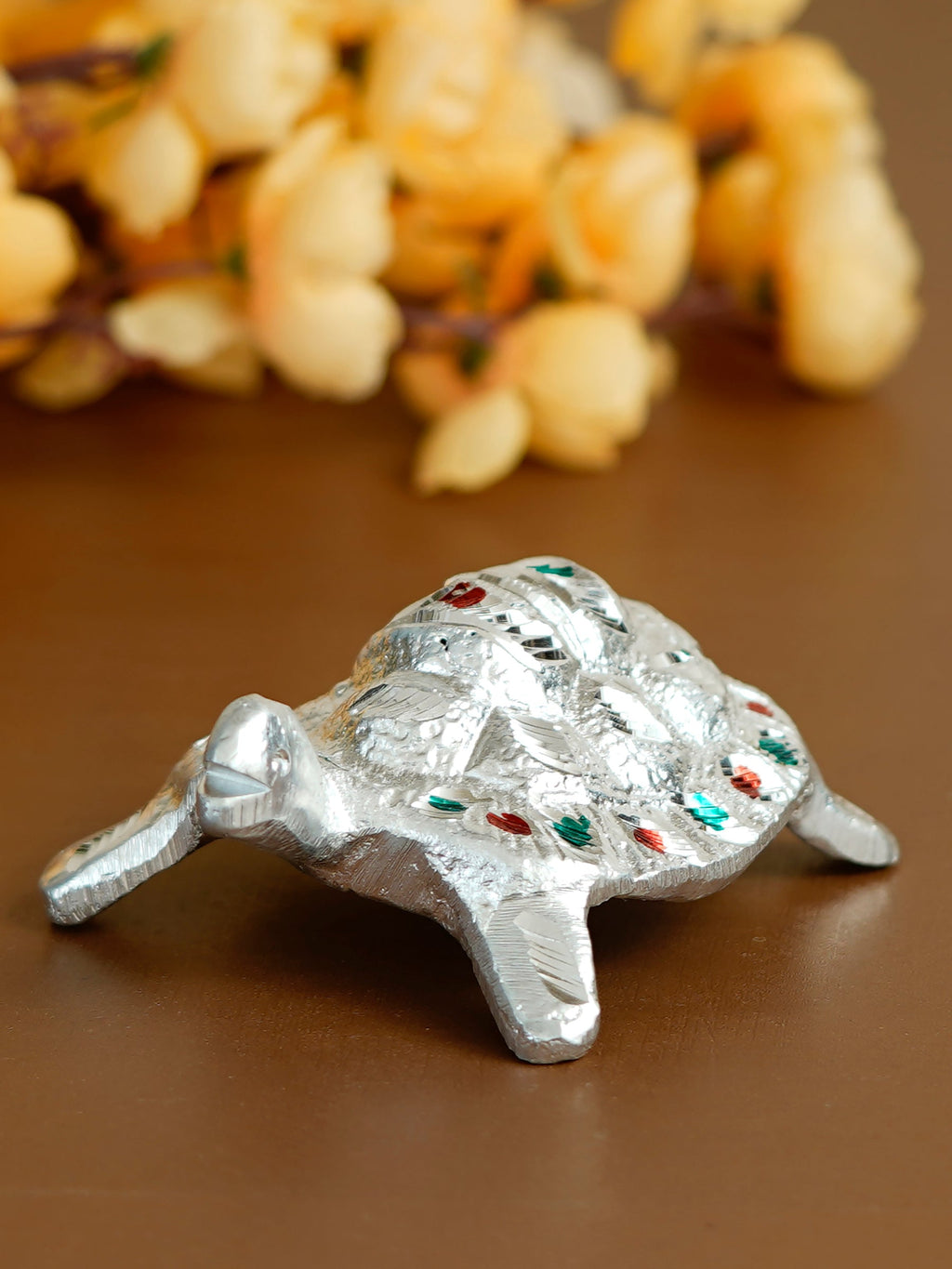 Silver Engraved Tortoise Feng Shui Handcrafted Decorative Metal Showpiece Kafalo