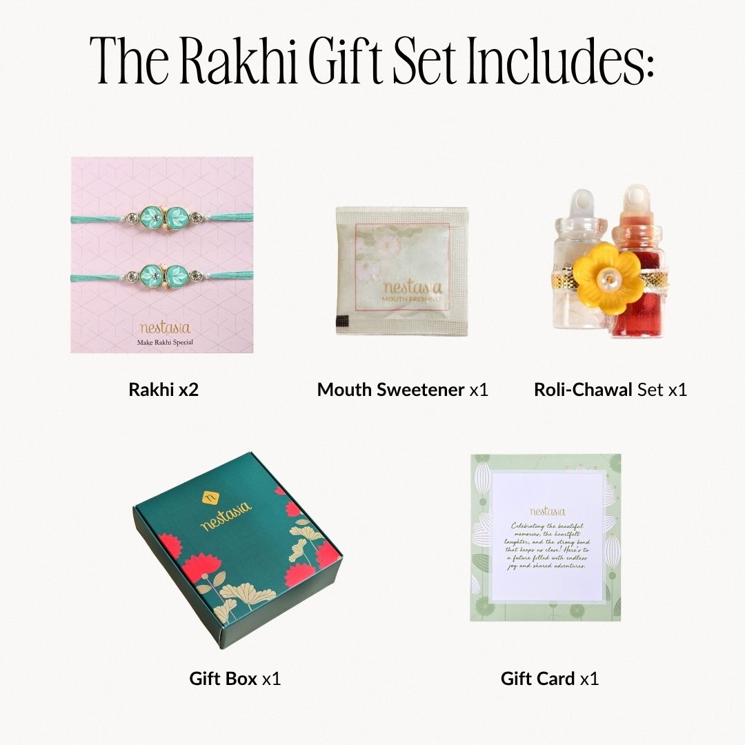 Aqua Leaf Duo Rakhi Gift Set Nestasia