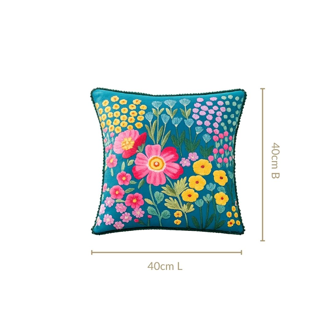 Enchanted Flora Cotton Embroidered Cushion Cover 40x40cm Nestasia