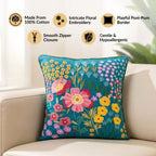 Enchanted Flora Cotton Embroidered Cushion Cover 40x40cm Nestasia