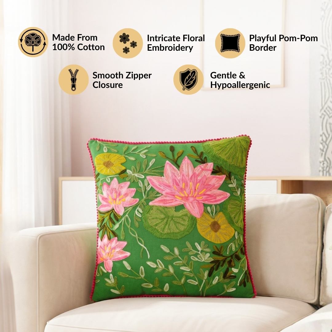 Gardenia Embroidered Cotton Cushion Cover 40x40cm Nestasia