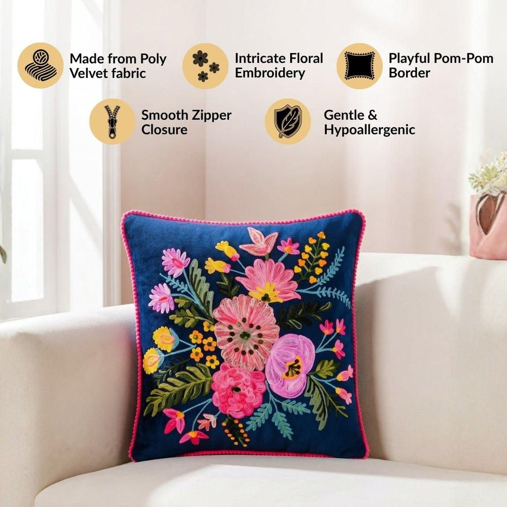 Midnight Bouquet Velvet Cushion Cover 40x40cm Nestasia