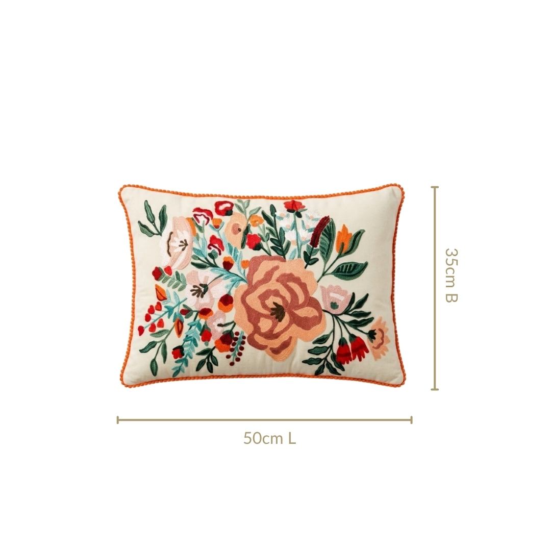 Rustic Flora Embroidered Cotton Cover 50x35cm Nestasia