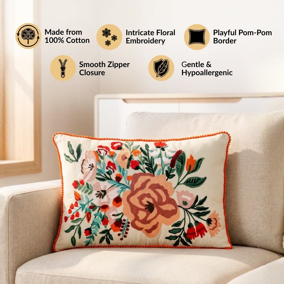 Rustic Flora Embroidered Cotton Cover 50x35cm Nestasia