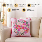 Blush Breeze Embroidered Stripe Cotton Cushion Cover 40x40cm Nestasia