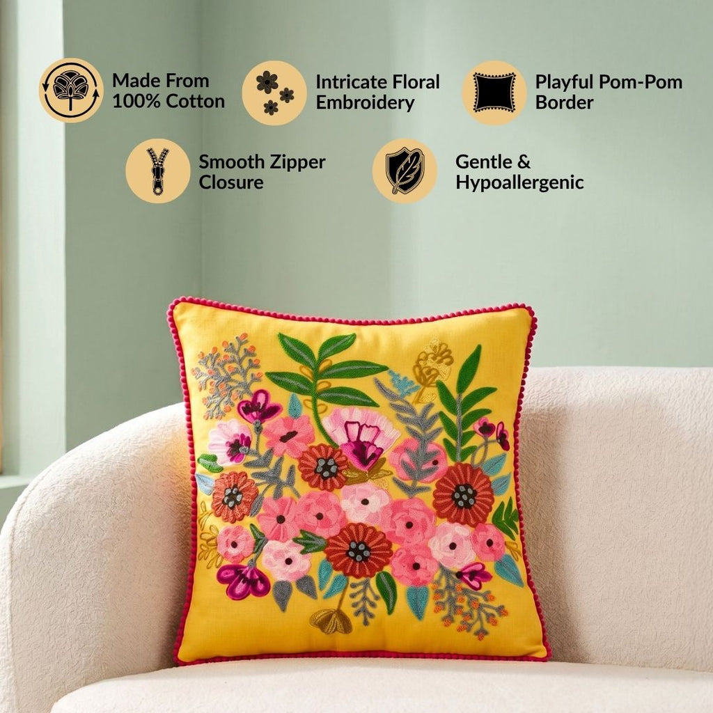 Sunshine Bouquet Embroidered Cushion Cover 40x40cm Nestasia