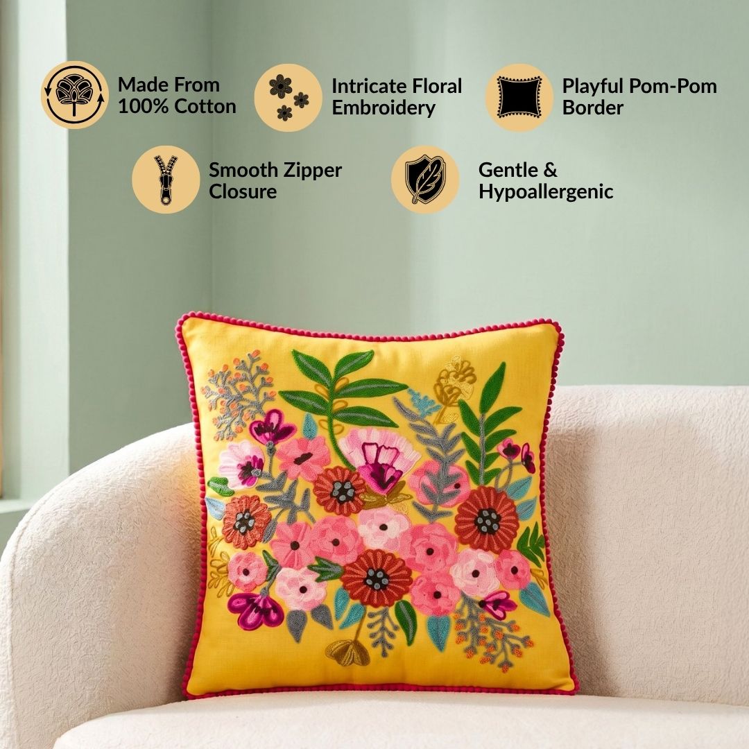 Sunshine Bouquet Embroidered Cushion Cover 40x40cm Nestasia