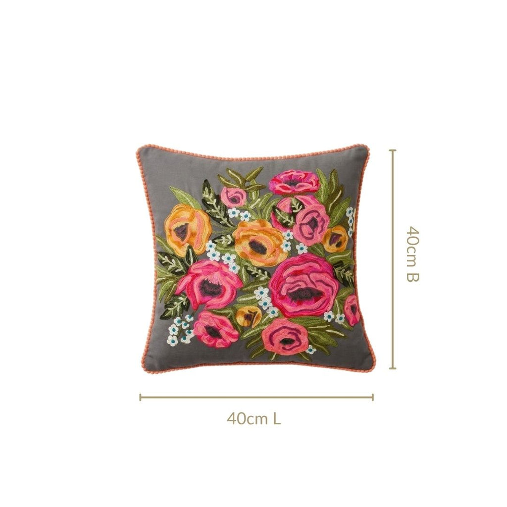 Eclipse Flora Cotton Embroidered Cushion Cover 40x40cm Nestasia