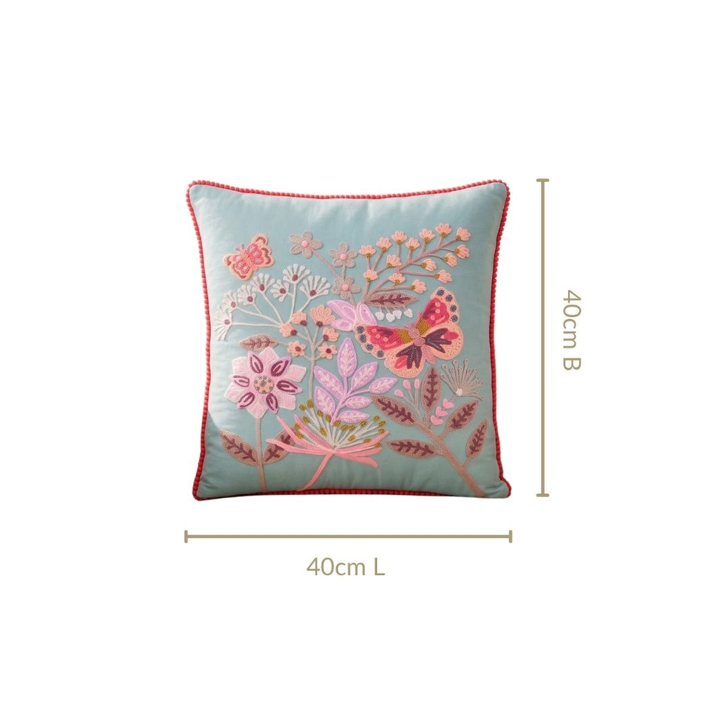 Butterfly Haven Embroidered Cotton Cushion Cover 40x40cm Nestasia