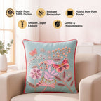 Butterfly Haven Embroidered Cotton Cushion Cover 40x40cm Nestasia