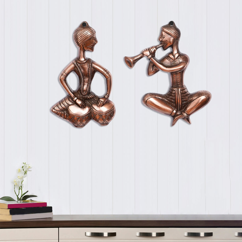 Set of 2 Musicians Brown Color Metal Wall Hanging Kafalo