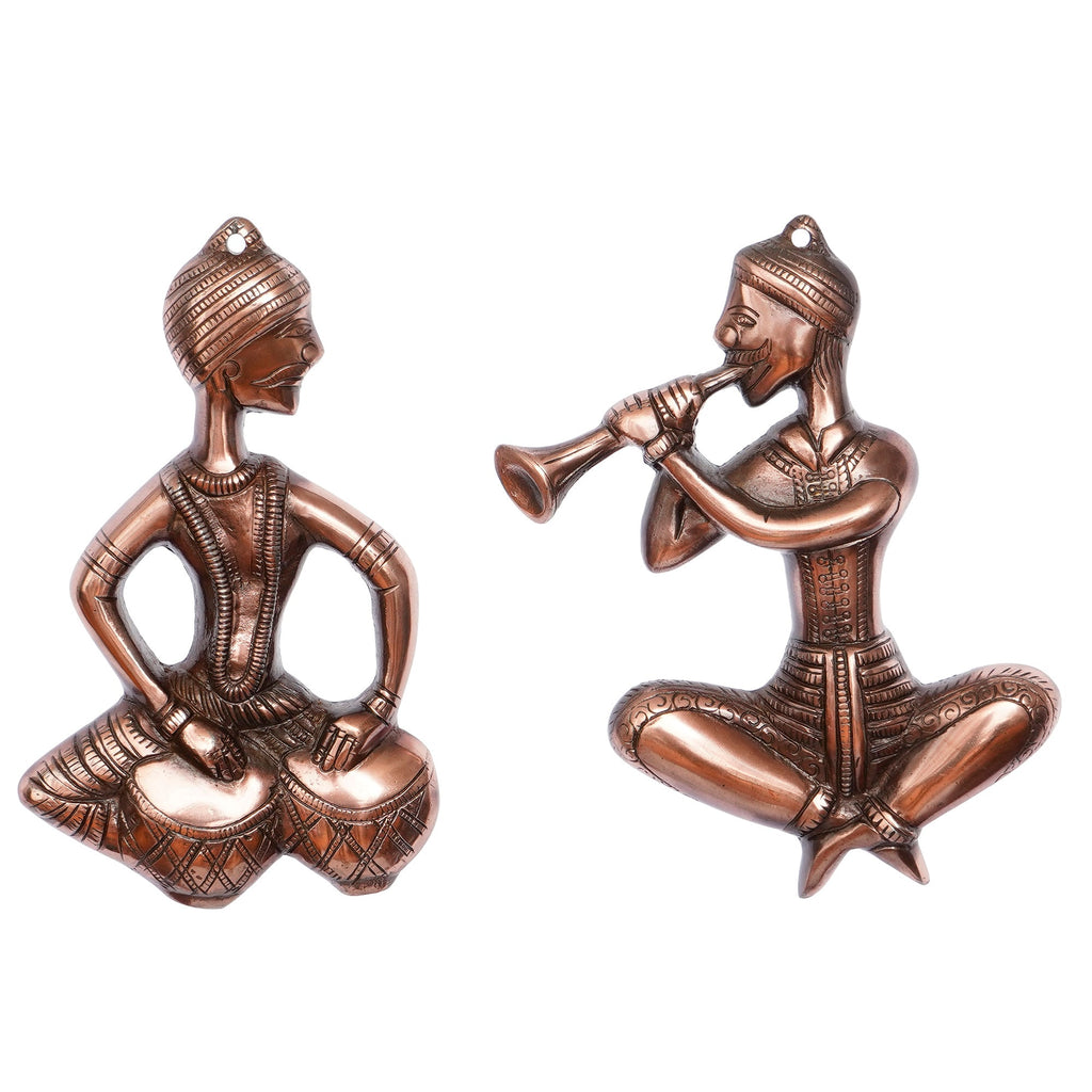 Set of 2 Musicians Brown Color Metal Wall Hanging Kafalo