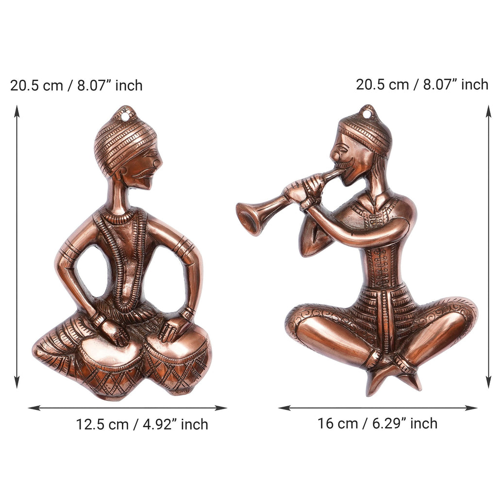 Set of 2 Musicians Brown Color Metal Wall Hanging Kafalo