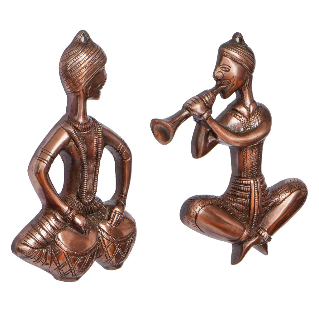 Set of 2 Musicians Brown Color Metal Wall Hanging Kafalo