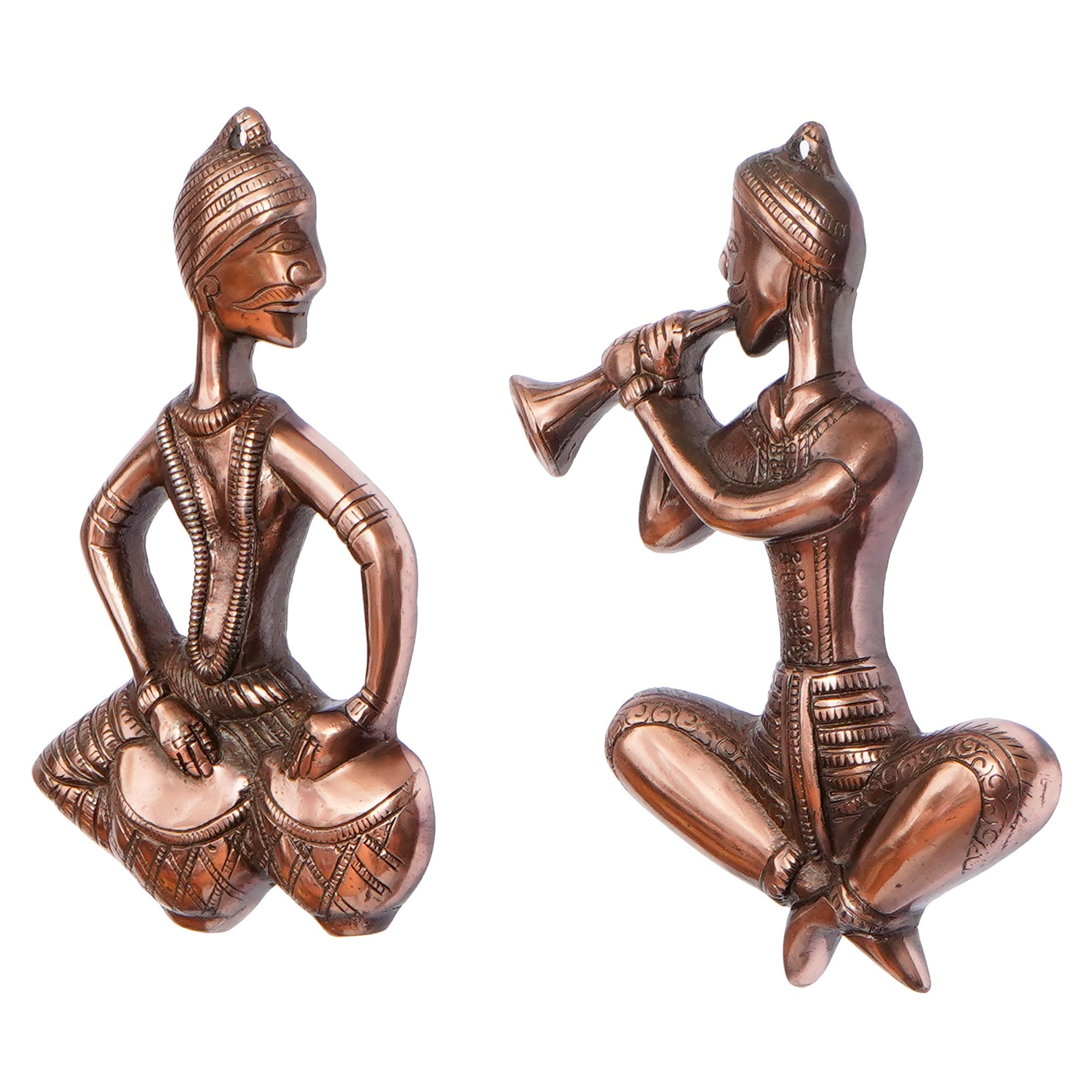 Set of 2 Musicians Brown Color Metal Wall Hanging Kafalo