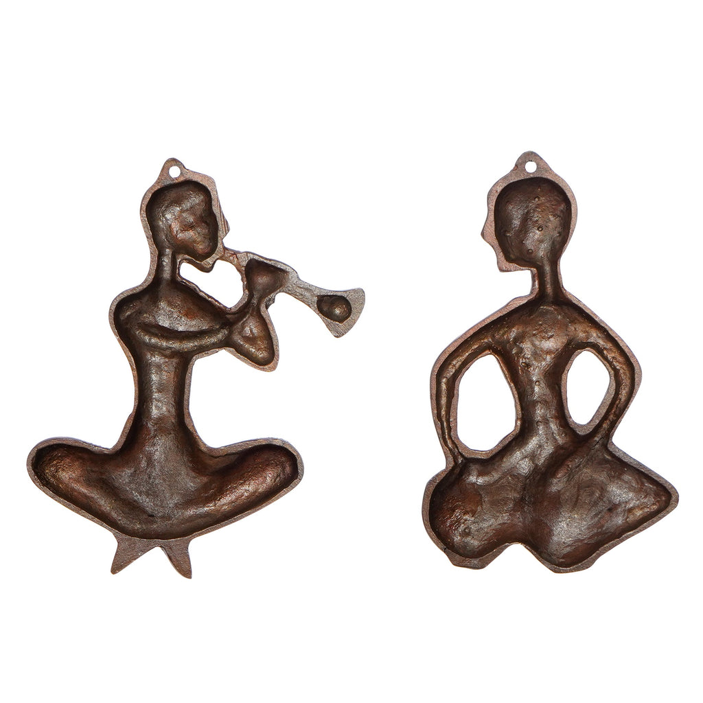 Set of 2 Musicians Brown Color Metal Wall Hanging Kafalo