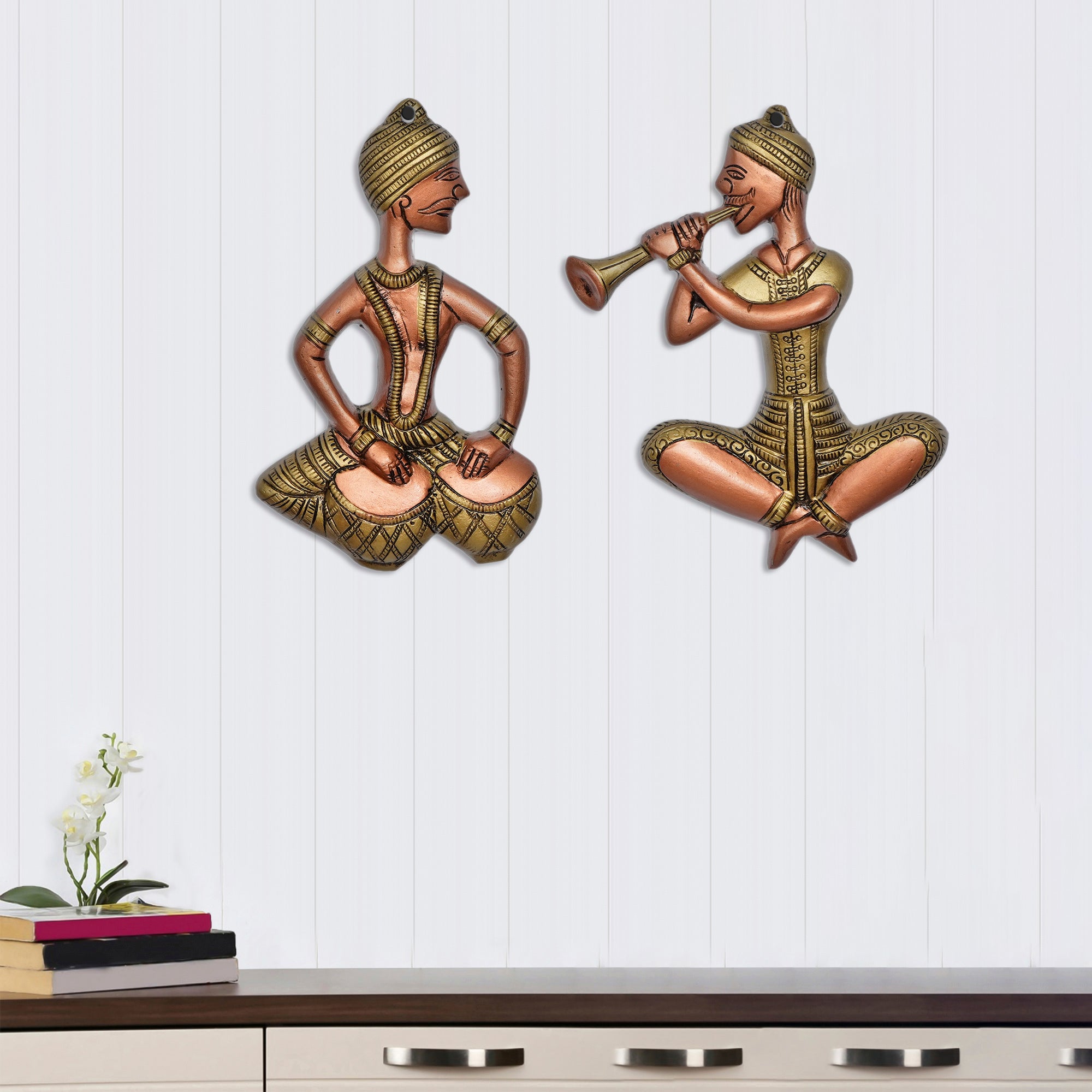 Set Of 2 Musicians Metal Wall Hanging Kafalo